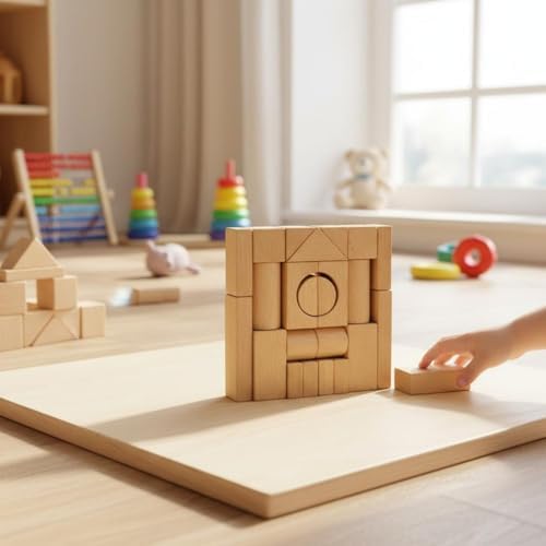harayaa Wooden Building Blocks Educational Toy Set Building Stacking Blocks with Natural Beech Wood Rounded Corners for Open Ended Construction Suitable for - Image 2