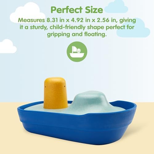 PlanToys® Tugboat Wooden Bath Toy, Floating Boat Fine Motor Imaginative - Image 2