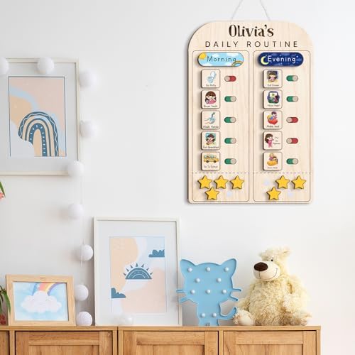 TinyKidz Large Daily Routine for Toddlers 11x16", Kids Daily Routine with Stars, Daily Responsibility Chart for Boys Girls, Wooden Routine Chart for Kids (08) - Image 7
