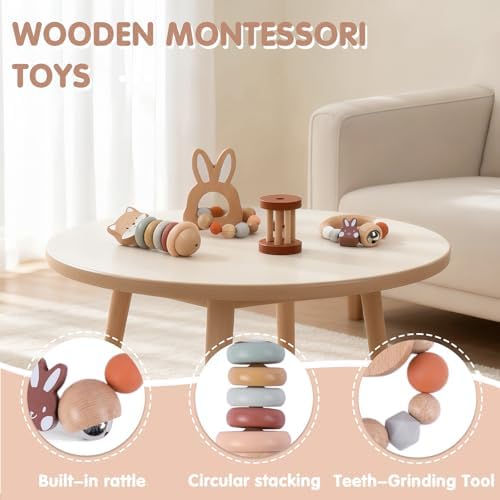 Freniland Wooden Baby Toy Set, Montessori Grasping Toys for Infants 10M+, Bunny & Bear Themed Natural Wood Sensory Toys, Fine Motor Skill Development Gift for Boys & Girls - Image 2