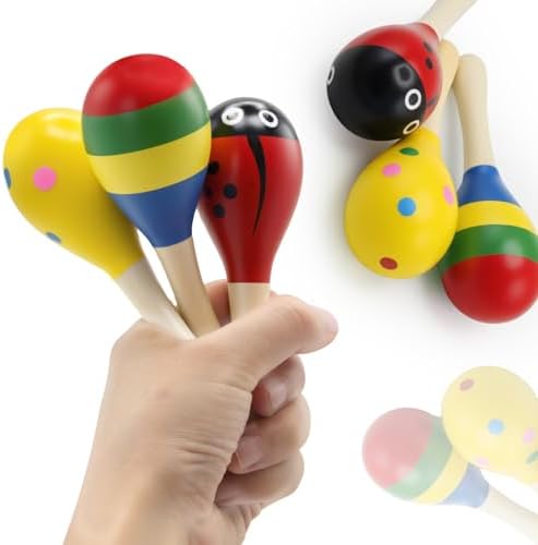 Wooden Jingle Hand Bells Set 20 Pcs Rainbow Stick Shakers Maracas Rattles for Kids Toddlers Babies Early Learning Musical Instrument Toys - Image 2