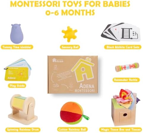 8 in 1 Montessori Toys for Babies 0-6 Month-Baby Tummy Time, Black White Card for Newborns,Rainmaker Rattle for Babies, Tissue Box,Spinning Drum,Ball with Bell-Baby Sensory Developmental Toys - Image 2