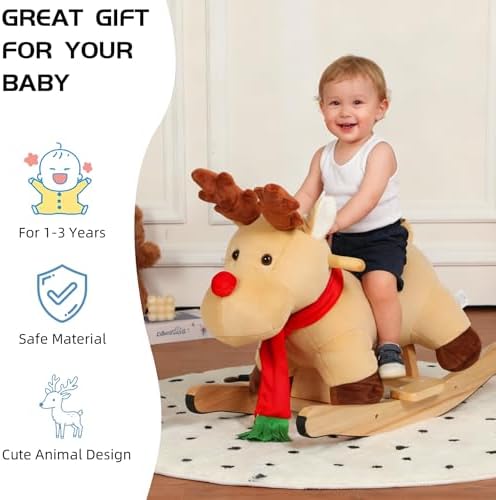 Kids Rocking Horse Ride-On Animal Rocker Toy for Child 1-3 Years Apricot - Image 2