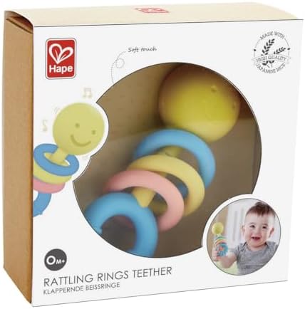 Hape Rattling Rings Teether | Movable Teething & Rattle Shake Toy for Babies, Soft Colors - Image 2