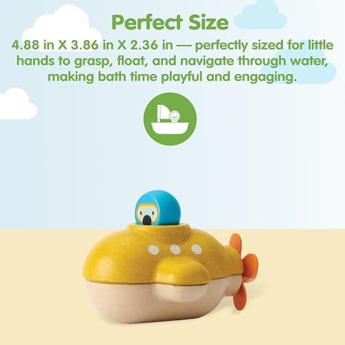 PlanToys® Submarine Wooden Baby Bath Toy for Toddlers, Waterproof Pool Fun - Image 2