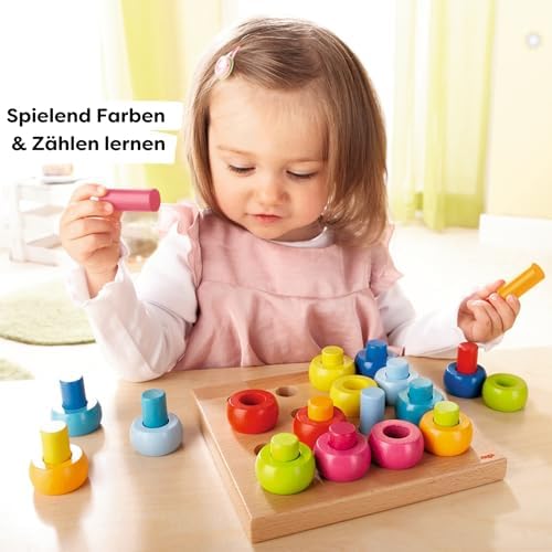 HABA Rainbow Whirls Wooden Sorting & Stacking Rings Shape Sorter, Educational Toys for 2 Year Old & Up, Color Sorting Fine Motor Toys, Made in Germany - Image 2