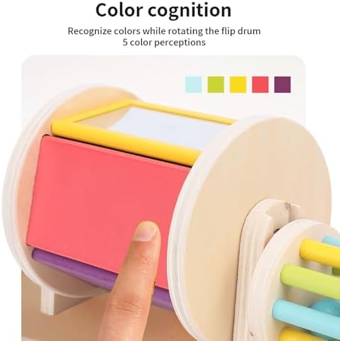 Wooden Rotating Sensory Toy with 5 Vibrant Colors for Tummy Time Fine Motor Skills Early Education Beech Wood - Image 7