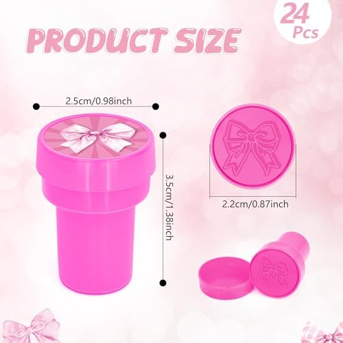 Cinrobiye 24 Pcs Pink Bow Stampers Party Favor Set, Cute Bow Stamps for Kids Birthday Party, Classroom Rewards, Girl Party Supplies, Goody Bag Fillers, Pink Themed Party Favors - Image 2