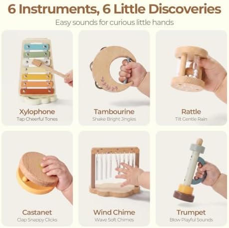 Wooden Xylophone Musical Instrument Sets Toy for Kids, Rattle Bell Montessori Cloud Toddler Music Percussion Toys, Christmas Birthday Gifts for Boys Girls - Image 2
