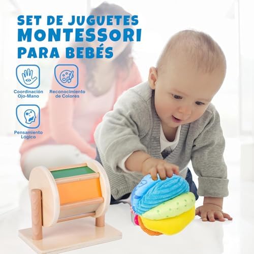 Adena Montessori Play Kit: Spinning Drum & Fabric Ball, 6-12m - Image 2