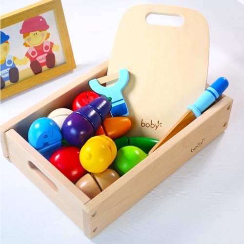 Dailyfunn Wooden Pretend Play Foods Set for Kids Kitchen Montessori Cutting Playset Toys with Storage Box - Image 7