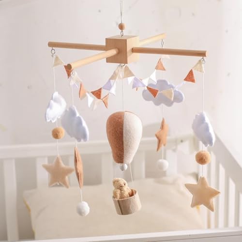Wooden Bed Bell Crib Mobile with Music Box – Soft Felt Cartoon Bear Hanging Rattle Toy for Nursery Decor, Handcrafted Montessori-Inspired Crib Mobile (Brown) - Image 7