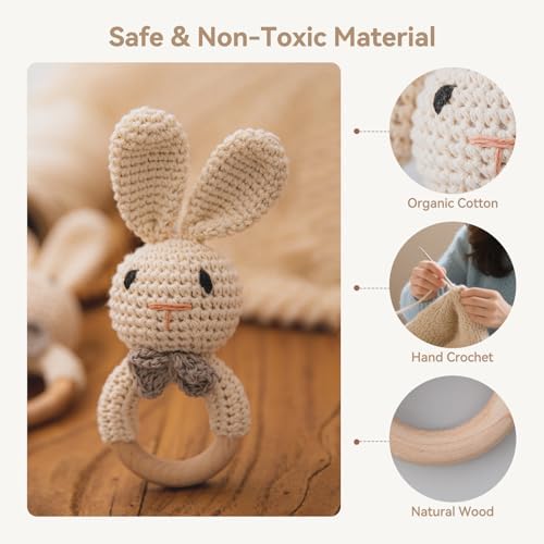Crochet Baby Rattle, Baby Shaker Toy, Baby Rattles 0-6 Months, Handmade Newborn Toys, Easter Bunny Rattle, Animal Baby Rattle,Knitted Stuffed Animals Gifts for Boys and girs Bunny Rattle - Image 2