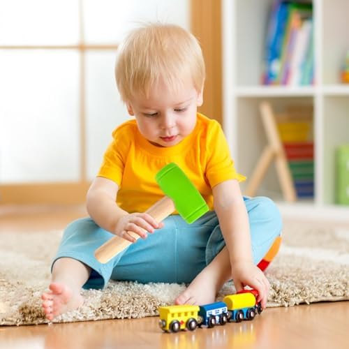 10 Pcs Kids Wooden Hammer Toy with 100 Pcs Colorful Wood Golf Tees, Small Plastic Hammer Simulation Hammers Educational Toys for Children Gift Birthday Party (Red and Green) - Image 7
