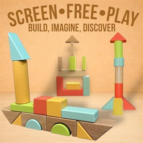 MOD 100-Piece Wood Building Blocks Set — Includes Heavy Duty Shape-Sorter Lid & Storage Bucket Pastel Color Wooden Blocks, Educational Screen-Free Toy for Toddlers Ages 1 2 3 - Image 2