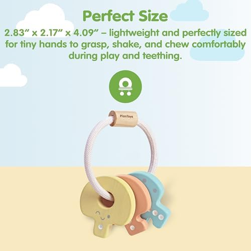 PlanToys® Wooden Pastel Baby Key Rattle Montessori Sensory Toy for Newborns - Image 2