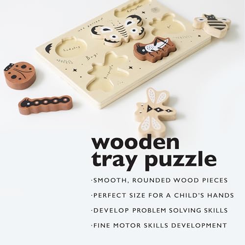 Wee Gallery Wooden Tray Puzzle Bugs, Montessori Toy for Toddlers and Preschoolers for Early Learning and Fine Motor Skill Development, Sustainable Educational Puzzle for Kids - Image 2