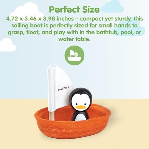 PlanToys® Wooden Penguin Sailing Boat Bath Toy for Toddlers, Montessori - Image 2