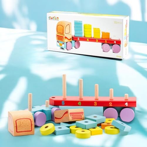 CUBIKA Wooden Geometric Shapes Truck– Montessori Toy for Toddlers Ages 3+– Shape Sorter and Stacking Truck Building Toy– FSC-Certified Wood, German Water-Based Paints, Travel-Friendly - Image 2