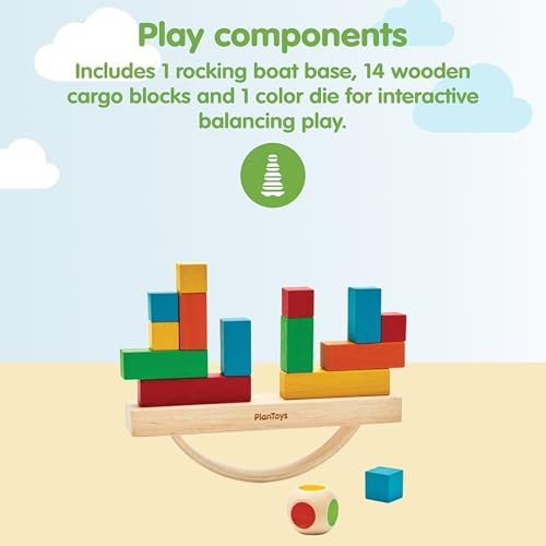 PlanToys® Balancing Cargo Game | Wooden Balance Toy for Toddlers 3Y+ | Develops Hand-Eye Coordination, Problem-Solving & Logical Thinking | Interactive Toy with 14 Blocks & Die - Image 2