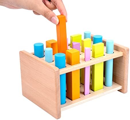 Montessori Toys for 1 2 3 Years Old Wooden 3D Shape Matching Toys,Wooden Posting Stand Montessori Color Sorting Sticks Game-Cognitive Shapes Colors,Educational Sensory Toy for Boys Girls Gift(15 Pcs) - Image 2