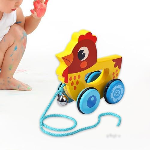 predolo Handmade Wooden Pull Toy, Walking Wooden Toys, Push Pull Toy, Pull Along Toy with String for Children 1 Year Olds Gifts, Chicken - Image 2