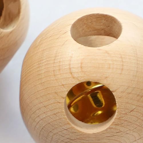 Montessori Wooden Bell Rattle Ball - Natural Beechwood Sensory Toy, Auditory & Tactile Development Ball with Bell - Image 2