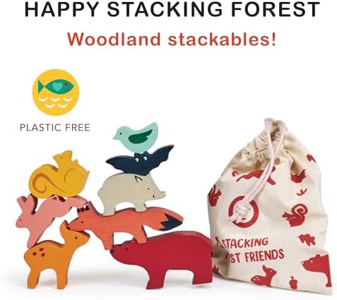 Mentari Toys - Happy Stacking Forest - 8pc Wooden Stacking Toy for Toddlers - Colorful Nature Theme Balancing Activity Toy with Bag - Boost Fine Motor Skills and Dexterity - Educational Toy - Age 18m+ - Image 2