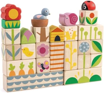 Tender Leaf Toys - Garden Blocks - 25 Pieces Decorative Garden Themed Wooden Stacking Blocks with Peg - Building Blocks, Hand-Eye Coordination Strength & Creative Play - Age 18m+ - Image 2