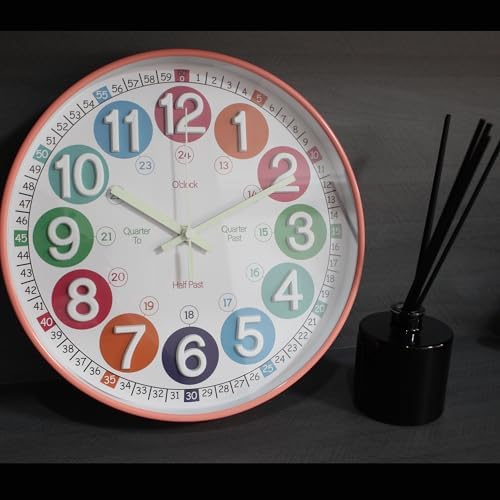 Learning Time Clock for Kids,12 Inch 3D Numbers Colorful Clock Face Silent Clocks,Bedroom,Kitchen,Classroom,Décor at School, Clear Digital Wall Clock for Kids Room(3D Peach Pink Luminous) - Image 7