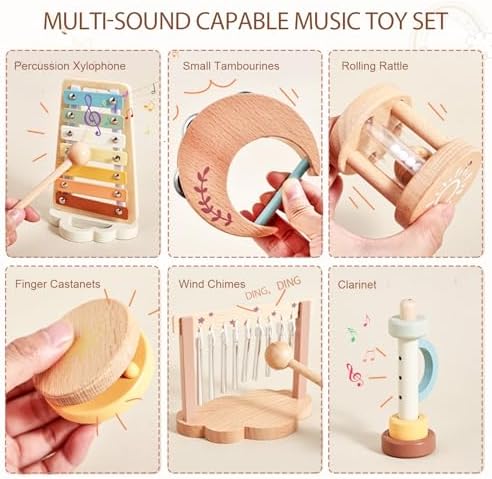 Baby Montessori Musical Instruments,Wooden Percussion Xylophone Musical Toys for Toddlers,Sensory Toys for Kids Preschool Educational,Birthday Gift for 3+ - Image 2