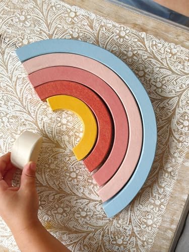 Mentari Toys - Sunset Tunnel - 6pcs Wooden Stacking Rainbow for Toddlers - Montessori Rainbow Nesting Puzzle - Open-Ended Play Toy - Age 18m+ - Image 2