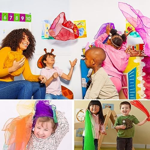 CCINEE 24Pcs Dance Scarves for Kids Play Dancing Music Scarfs Movement Square Juggling Silk Tricks Scarves Rhythm Band Scarfs for Children Movement(12 Colors) - Image 7