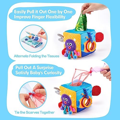 hahaland Baby Sensory Book & Baby Sensory Tissue Box Toy - Image 7