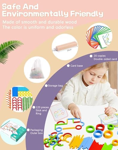 Smart Sticks, Wooden Sticks and Rings Puzzle Game, Boost Creativity, Imagination and Focus, Stay Away from Screens (2pcs) - Image 6