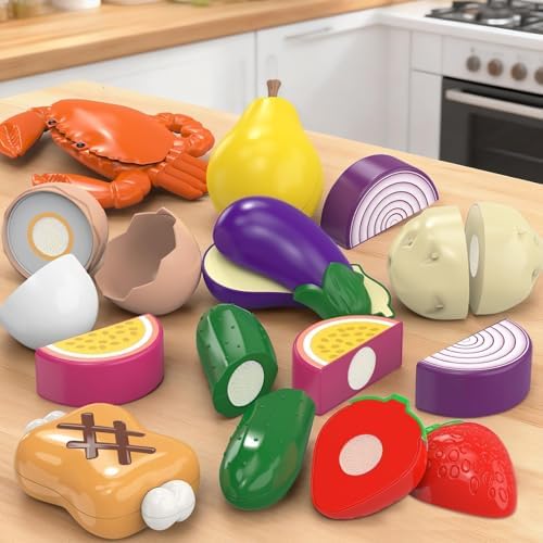 Cutting Play Food Toy with Grocery Basket, Pretend Play Kitchen Accessories - Image 7