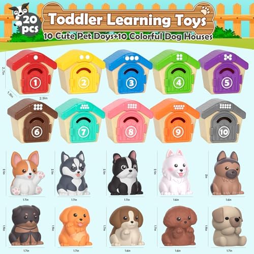 Learning Toys for Toddlers 1 2 3 Year Old Toddlers, 20Pcs Puppy Finger Puppets for Kids, Montessori Counting, Matching & Sorting Toy, Christmas Birthday Gifts for Baby Boys Girls Age 12-18 Months - Image 2