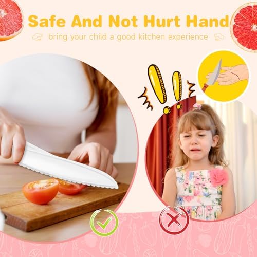 Suhctuptx Kids Knife Set for Real Cooking, Kids Kitchen Knives with Cutting Board Crinkle Cutters Cleaning Tools, Toddler Kitchen Toys Christmas Birthday Gifts for Girls Boy Age 2-10 - Image 7