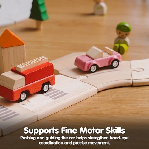 PlanToys® Pink Sports Car Wooden Montessori Vehicle Kids Indoor Play Toy - Image 7