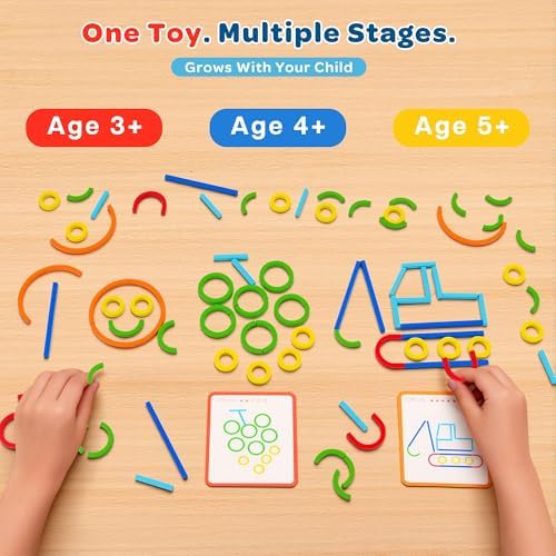 Montessori Smart Sticks Learning Set with Rings and Challenge Cards, 120PCS Creative Building Kit, STEM Toys for 3 4 5 Year Old Kids, Preschool Montessori Learning Activities - Image 2