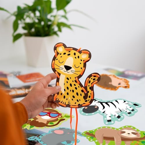 Omlisca Jungle Animal Lacing Cards for Kids 12 Packs Double Sided Sewing Kits Lion Wild Animal Sewing Cards Educational & Learning Activities Fine Motor Skill for School Supplies Jungle Party Decor - Image 6