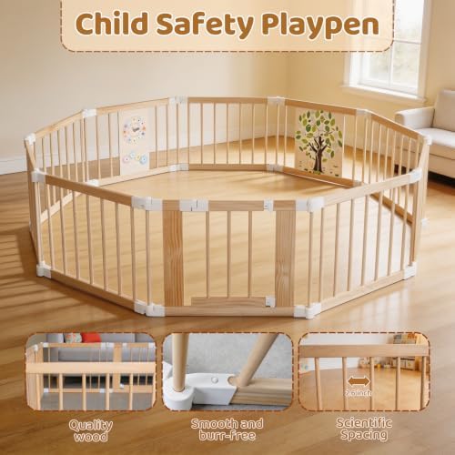 Extra Large Wooden Baby Playpen,Adjustable Play Yard for Babies and Toddlers, Baby Activity Center with Child Proof Lock, Easy to Assemble, Foldable Play Pen, 10 Panels - Image 7
