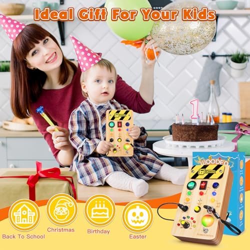 TINTECUSA Busy Board Montessori Toys for Toddler, Wooden Sensory Board Switch Toy with Color-Changing LED Light Up Travel Toys Educational Plane Travel Activity for 1-6 Year Old Girls & Boys Gifts - Image 7