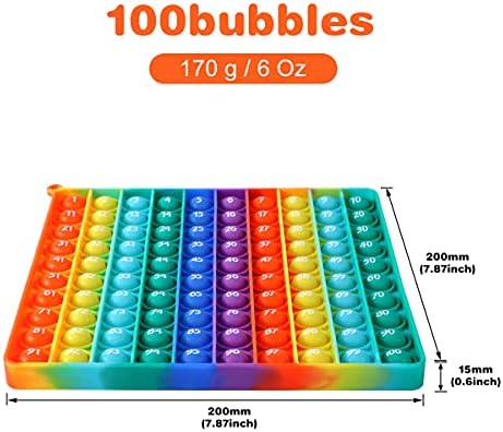 AK-SHIP 7.8in Big Size P0pp Math Toys , Rainbow Square Fidget Ttoy 100bubbles Stress Relieving Fidget Game for Teachers to Create Kinds of Math Manipulatives【with 1-100 Numbers Tables】 - Image 7