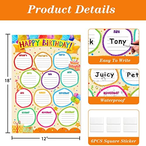 FaCraft Birthday Chart for Classroom - Happy Birthday Poster Reusable Birthday Calendar Laminated Classroom Birthday Chart Classroom Bulletin Board Decorations Back to School Supplies - Image 7