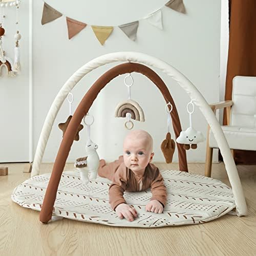 Baby Activity Gym Mat Mudcloth Baby Activity Center with 5 Hanging Toys - Image 7