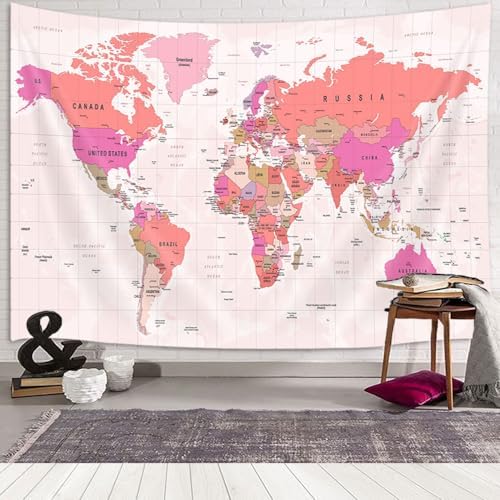 JAWO Tapestry for Kids Student, with Countries and Major Cities Tapestries Educational Asia Europe South City Topography America Africa Japan Wall Tapestry 80X60 Inch(Pink) - Image 3