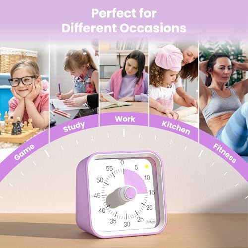 Visual Timer for Kids, Cute Timer with Pause Function, Purple - Image 6