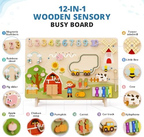 BlueWood Wooden Busy Board for 18+ Months, Activity Center for Toddlers - Image 2