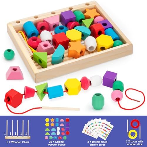 TooyBing Montessori Wooden Lacing Beads Toys for 3 4 Year Old Toddler Kids, Sequencing & Stacking Block Toy with Storage Box, STEM Preschool Learning Toys, Christmas Birthday Gifts for Boys Girls - Image 2